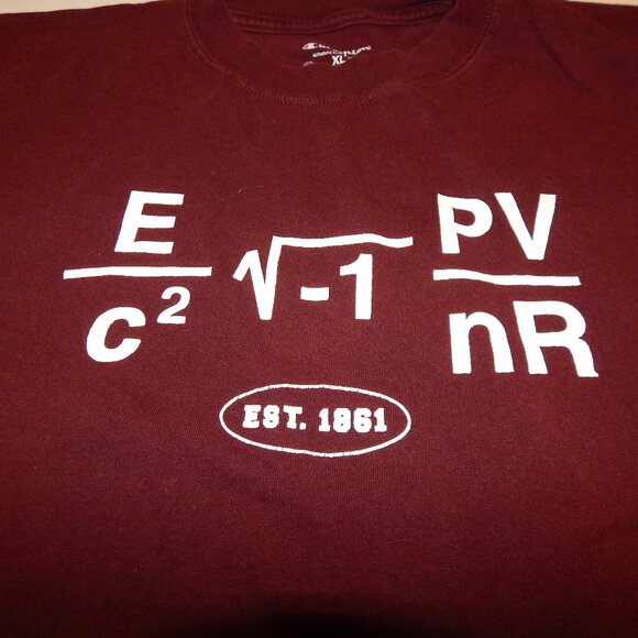 Champion MIT Math Equation Formula Science T-shirt Men Size XL Cotton Maroon - Picture 1 of 9